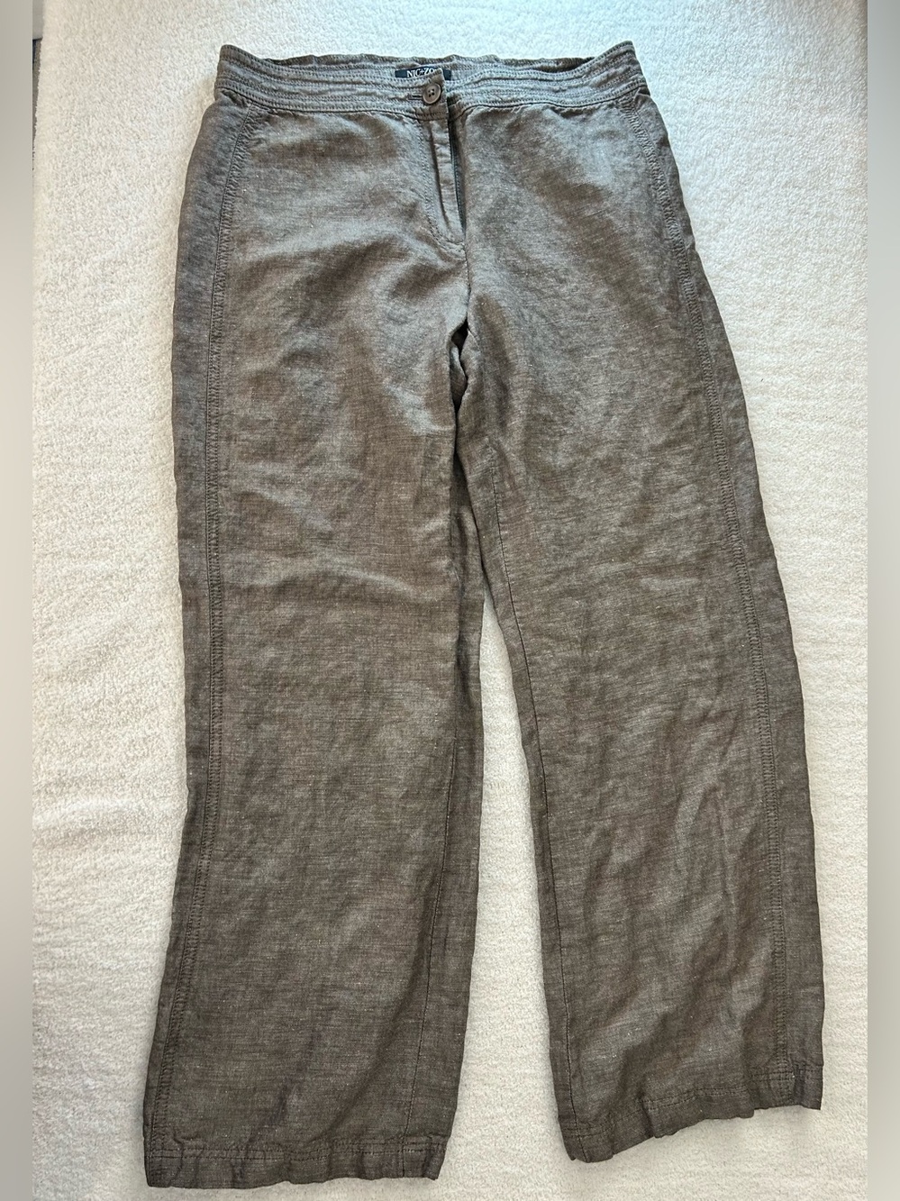 NIC+ZOE Size 4 Dark Khaki Linen Blend Straight Leg Pants